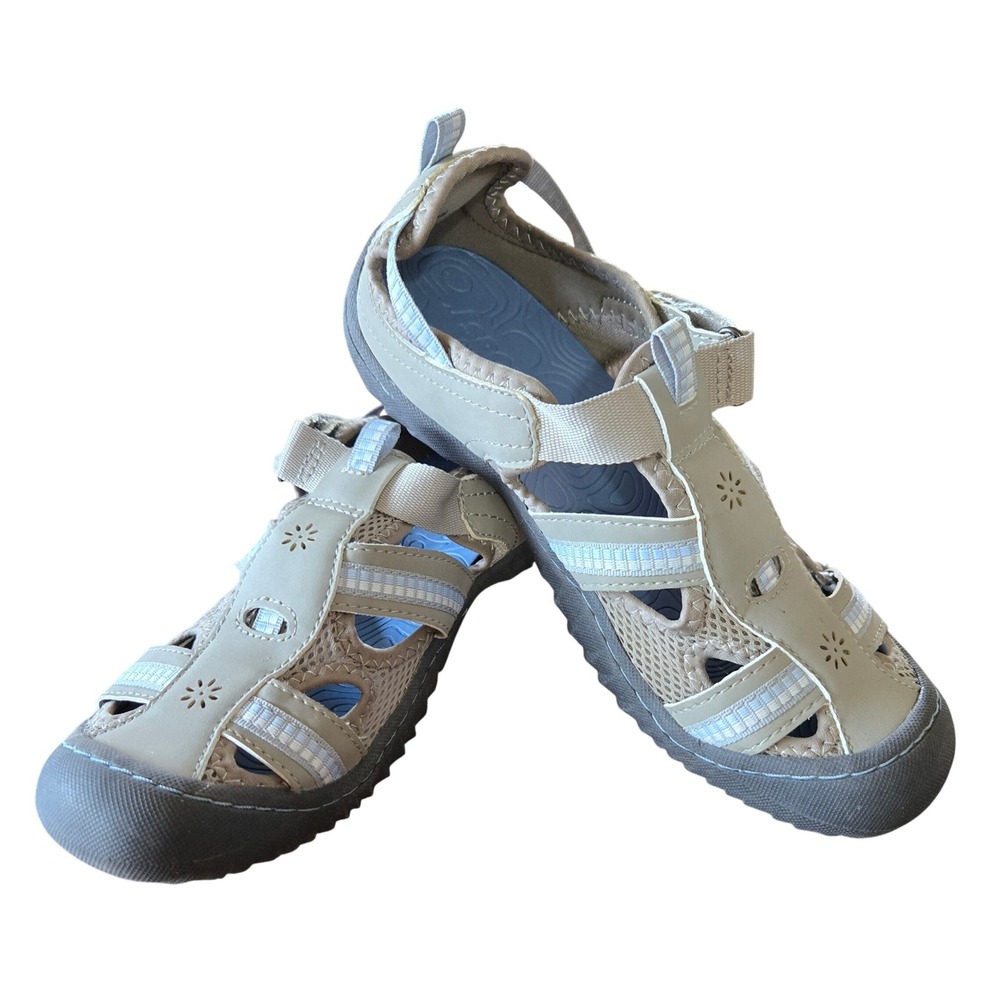 JSport by Jambu Sporty Womens 8M Beige Blue Mesh Closed Toe Adventure Sandals